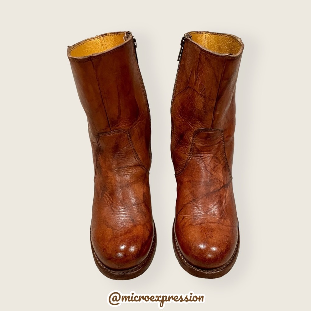 Frye Campus 14L Cognac Brown Leather Vintage Short Zip Up Mid-calf Lug AnkleBoot - Picture 6 of 11